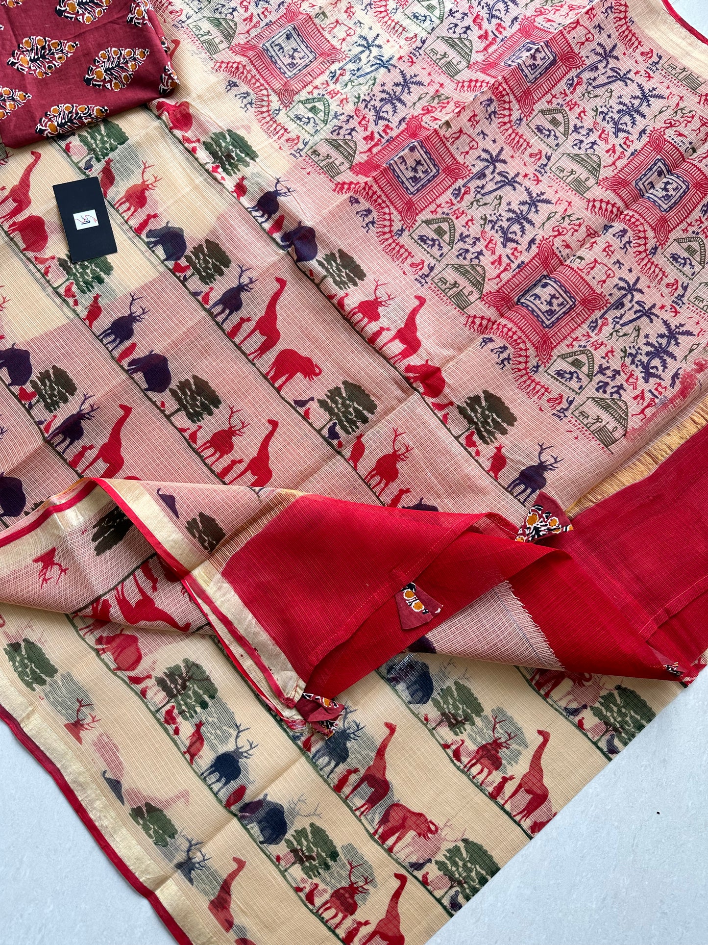 Pure HandBlock Printed Kota Cotton Doria Saree