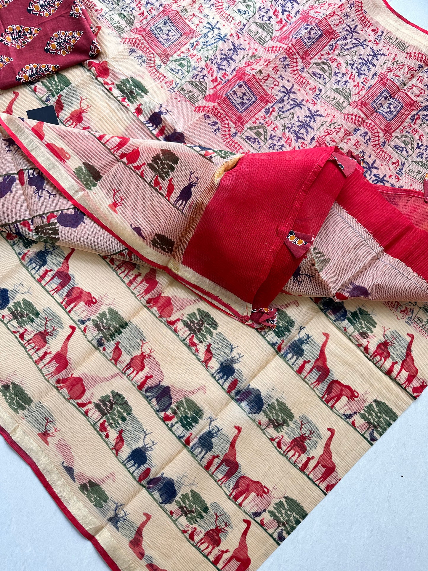 Pure HandBlock Printed Kota Cotton Doria Saree