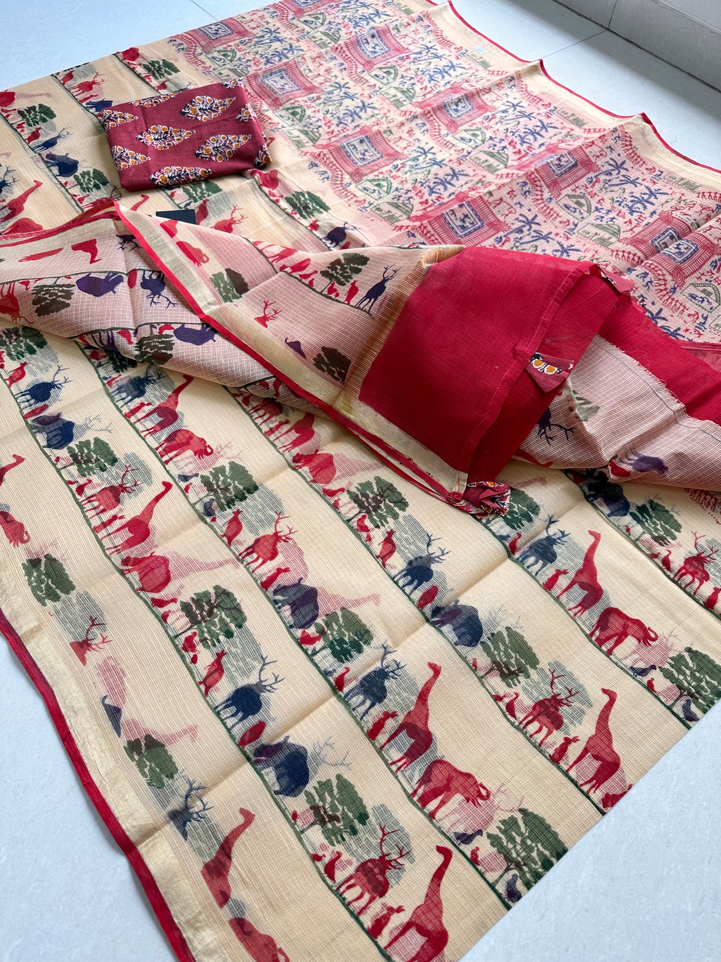 Pure HandBlock Printed Kota Cotton Doria Saree