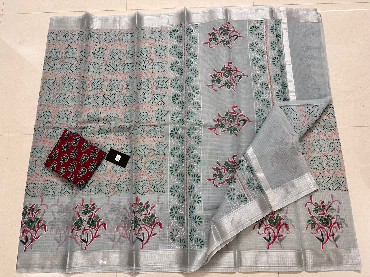 HandBlock Printed Kota Cotton Doria Saree