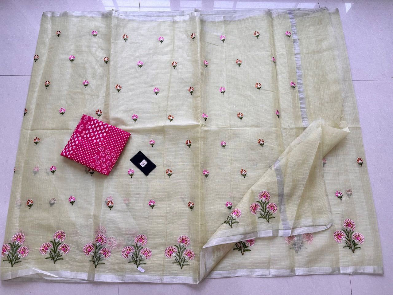 Embroidered Kota Cotton Doria Tissue Saree