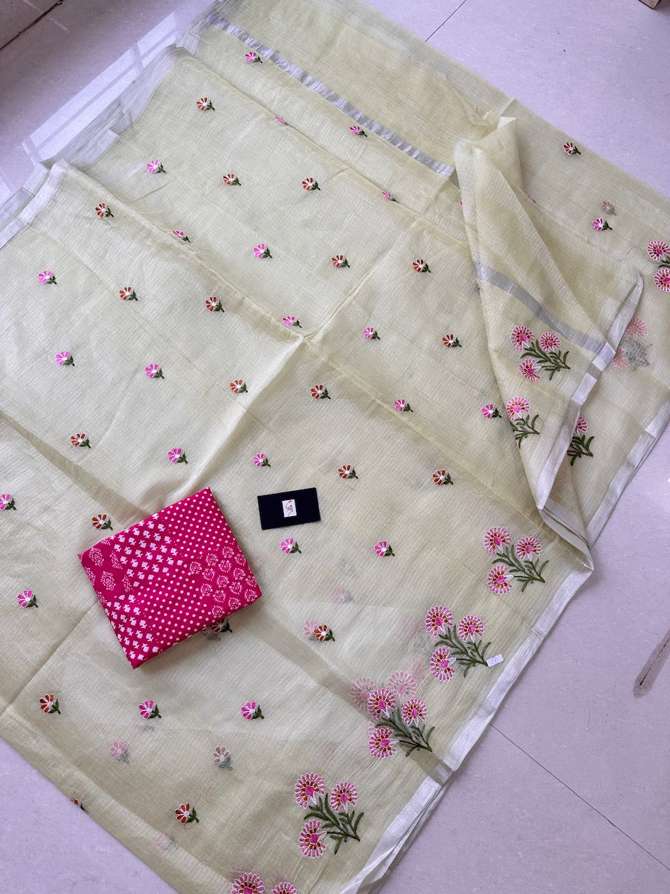 Embroidered Kota Cotton Doria Tissue Saree