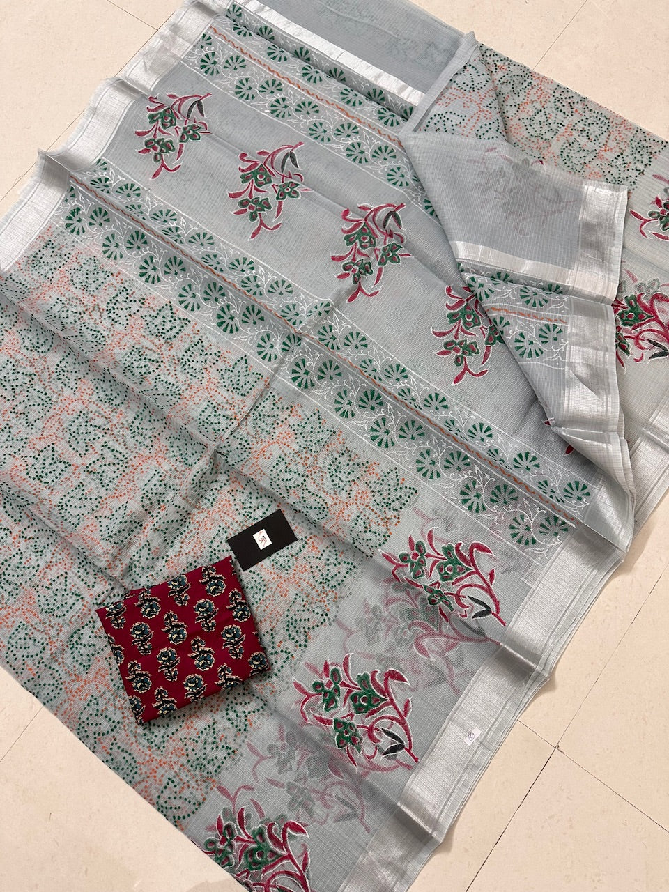 HandBlock Printed Kota Cotton Doria Saree