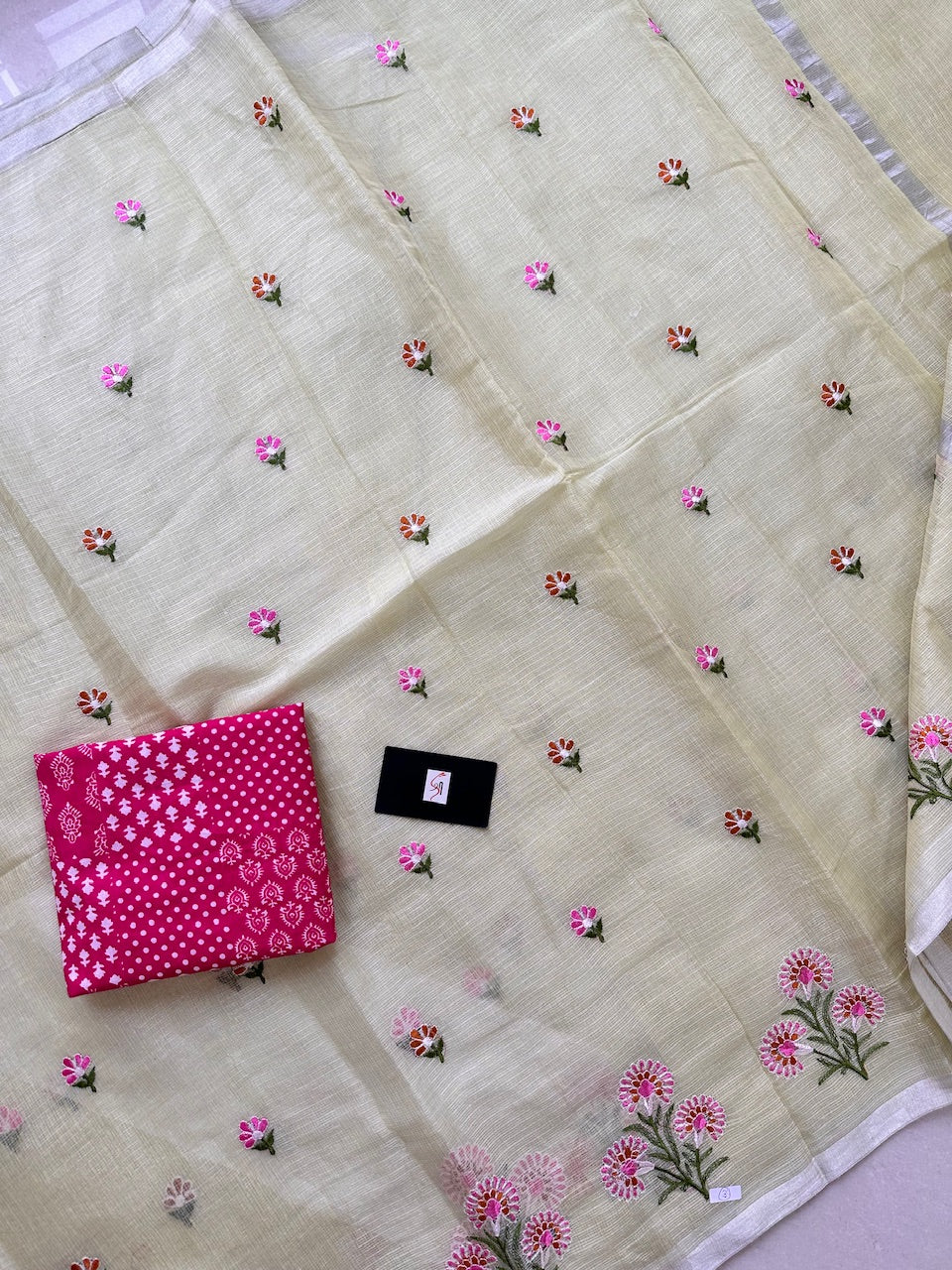 Embroidered Kota Cotton Doria Tissue Saree