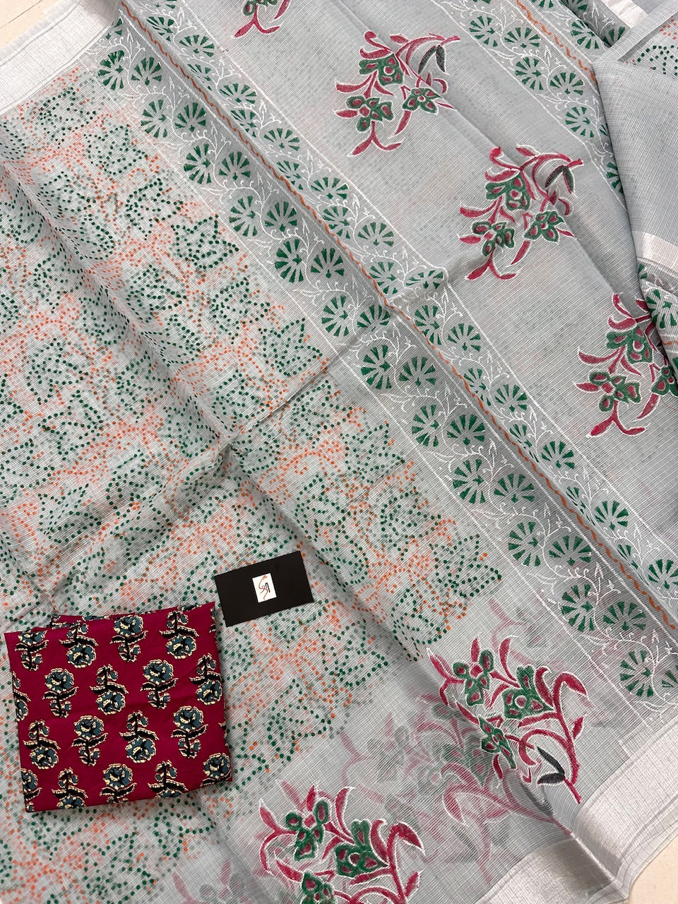 HandBlock Printed Kota Cotton Doria Saree