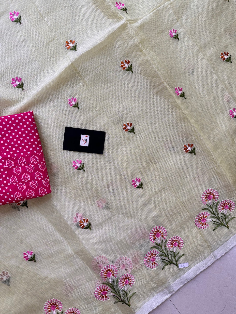 Embroidered Kota Cotton Doria Tissue Saree