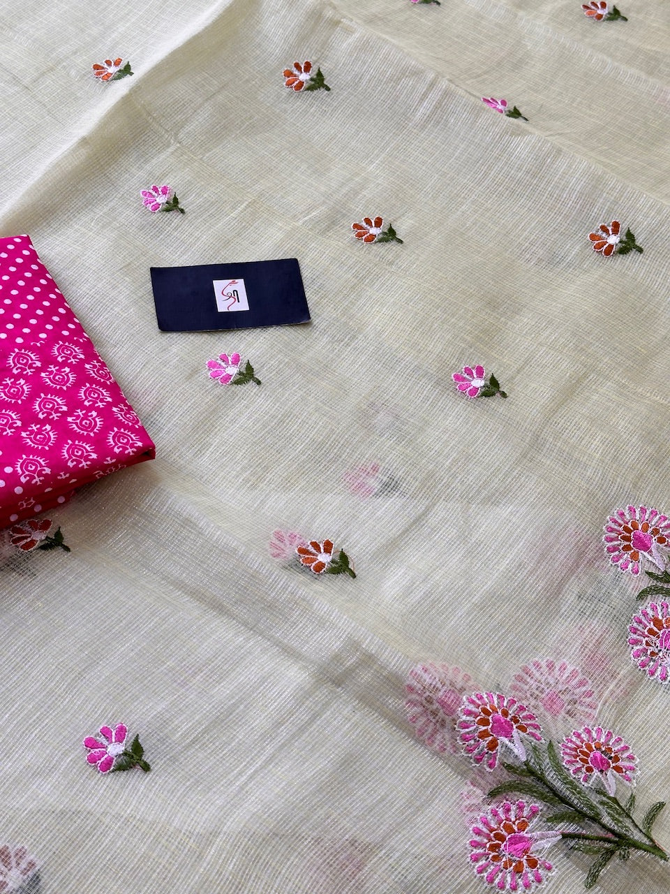 Embroidered Kota Cotton Doria Tissue Saree