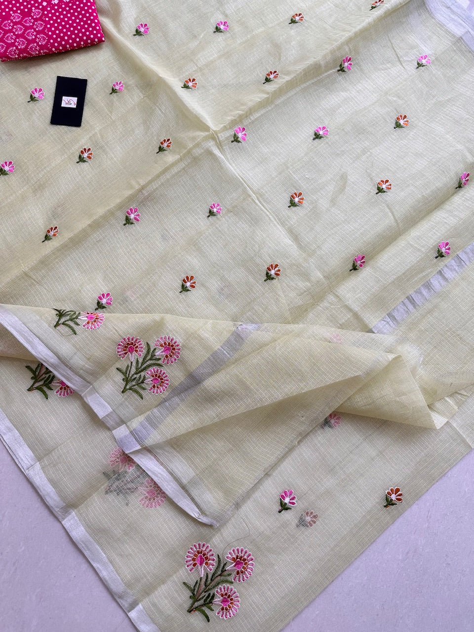 Embroidered Kota Cotton Doria Tissue Saree