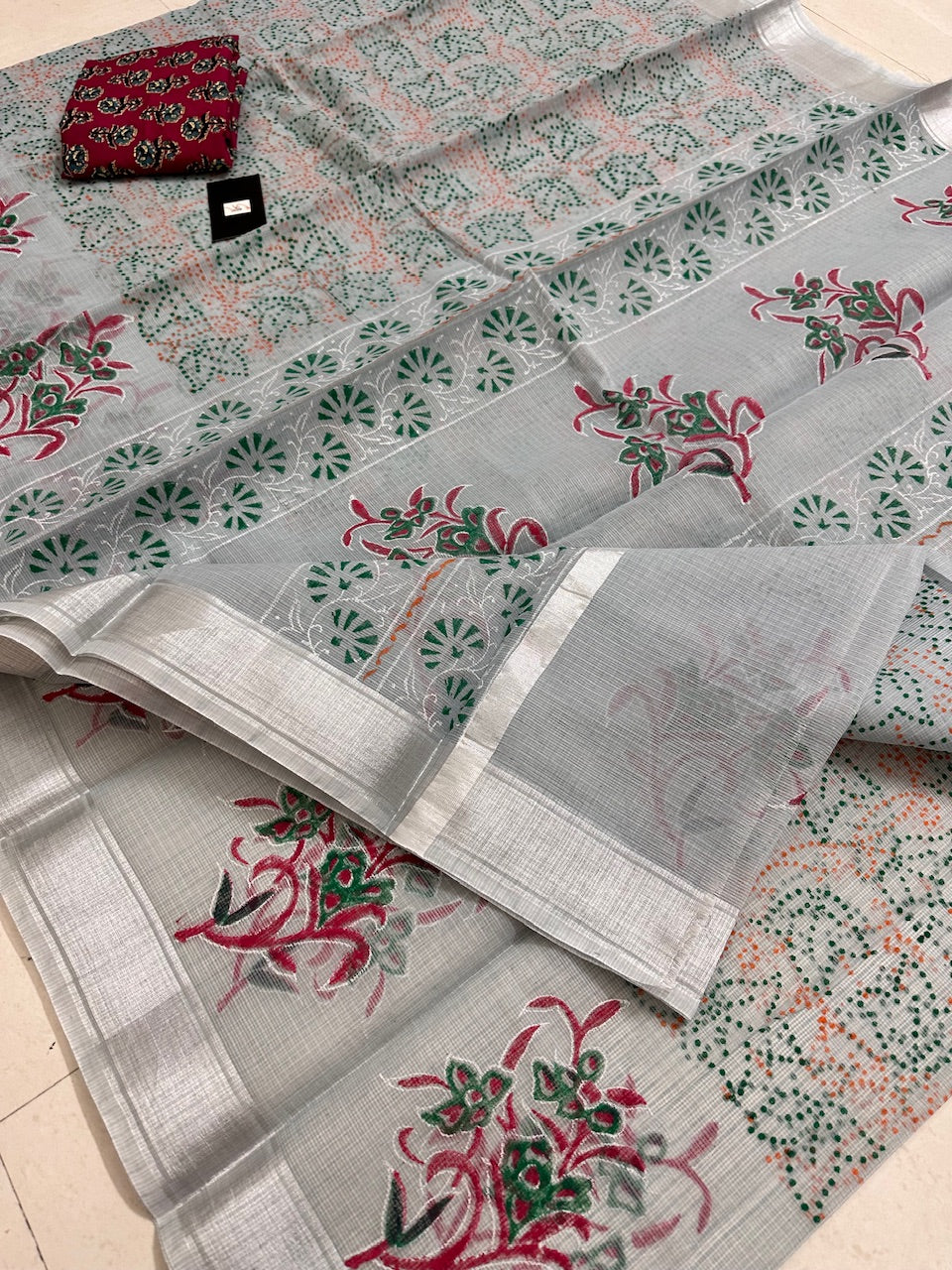 HandBlock Printed Kota Cotton Doria Saree