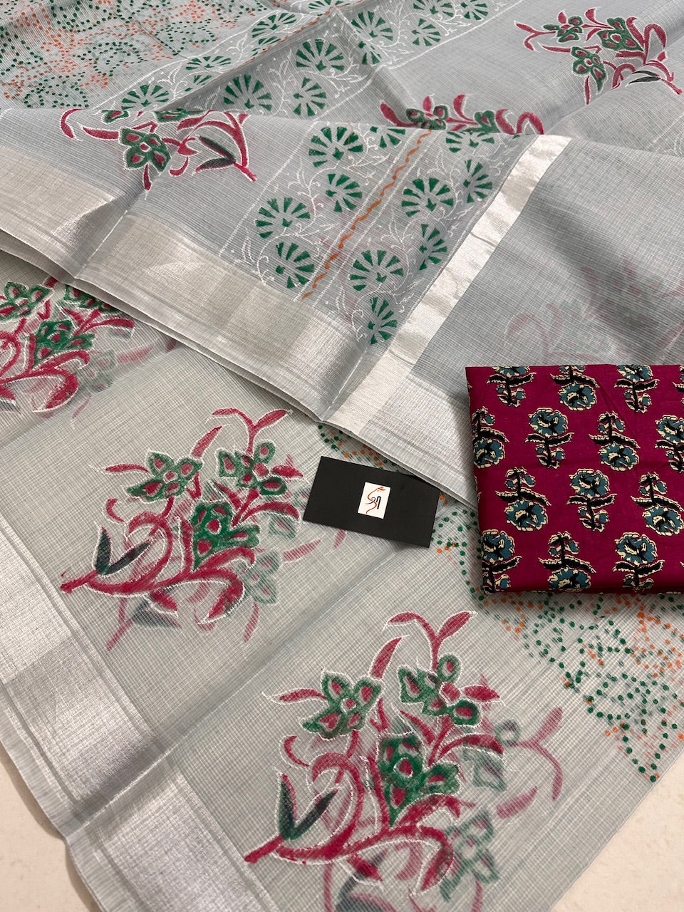 HandBlock Printed Kota Cotton Doria Saree