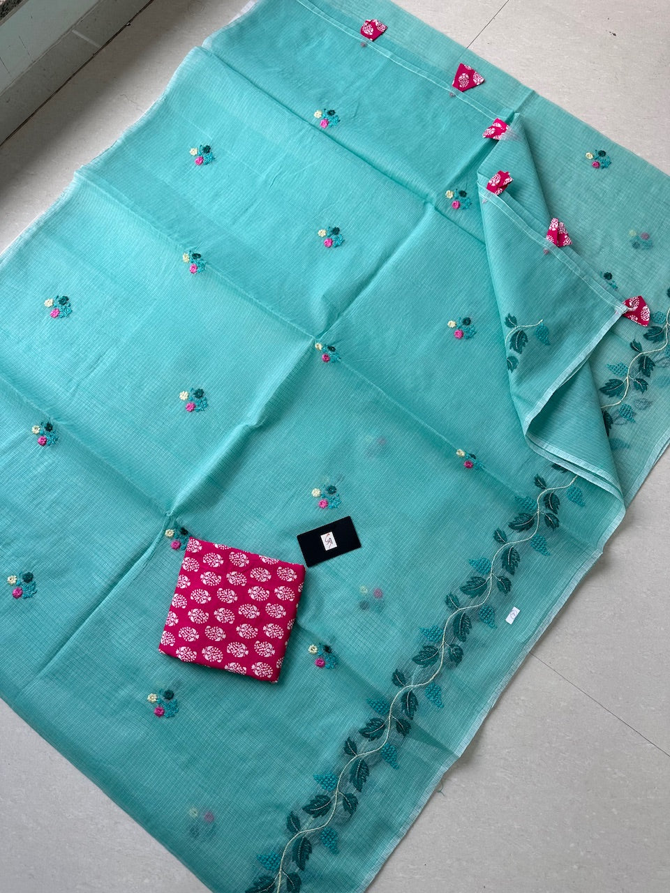 Embroidered Kota Cotton Doria Saree