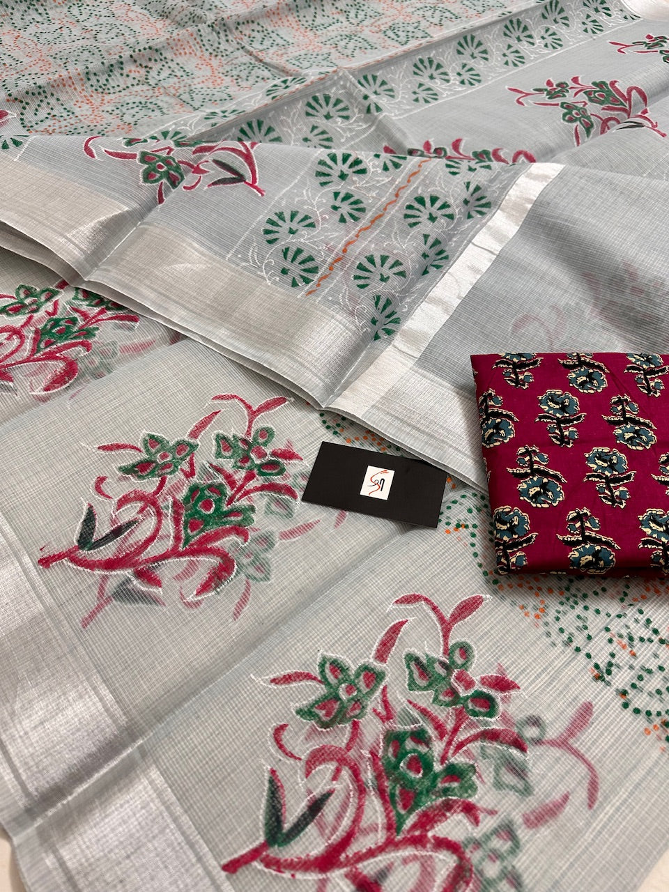 HandBlock Printed Kota Cotton Doria Saree