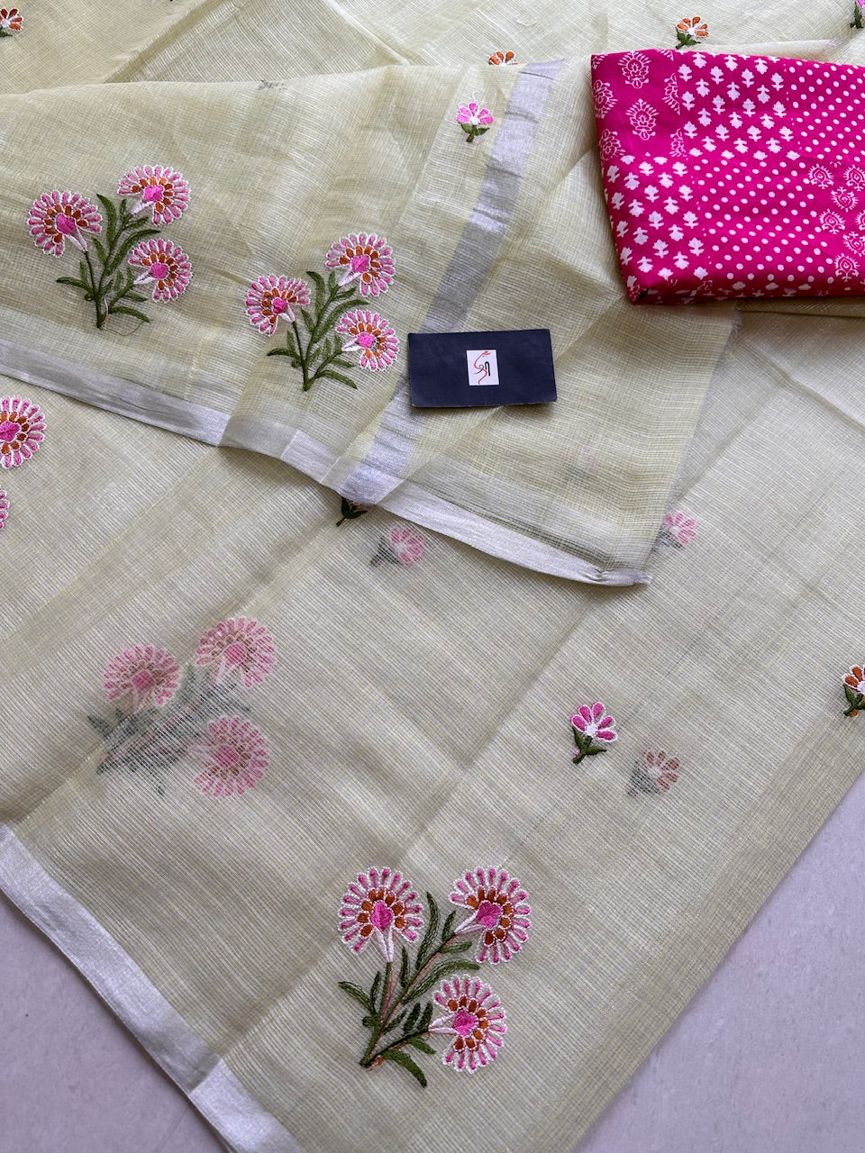 Embroidered Kota Cotton Doria Tissue Saree