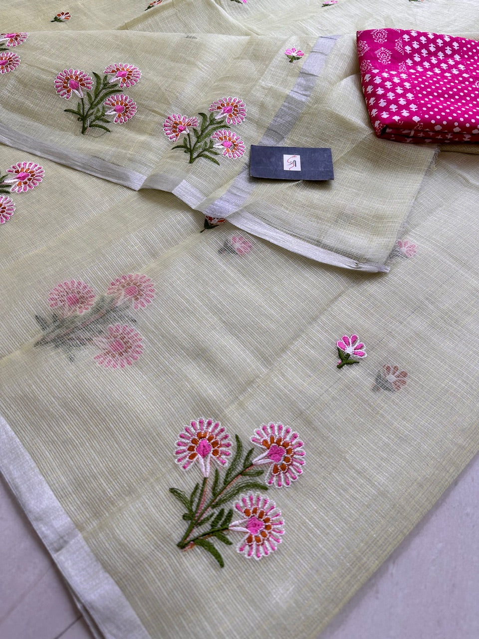 Embroidered Kota Cotton Doria Tissue Saree