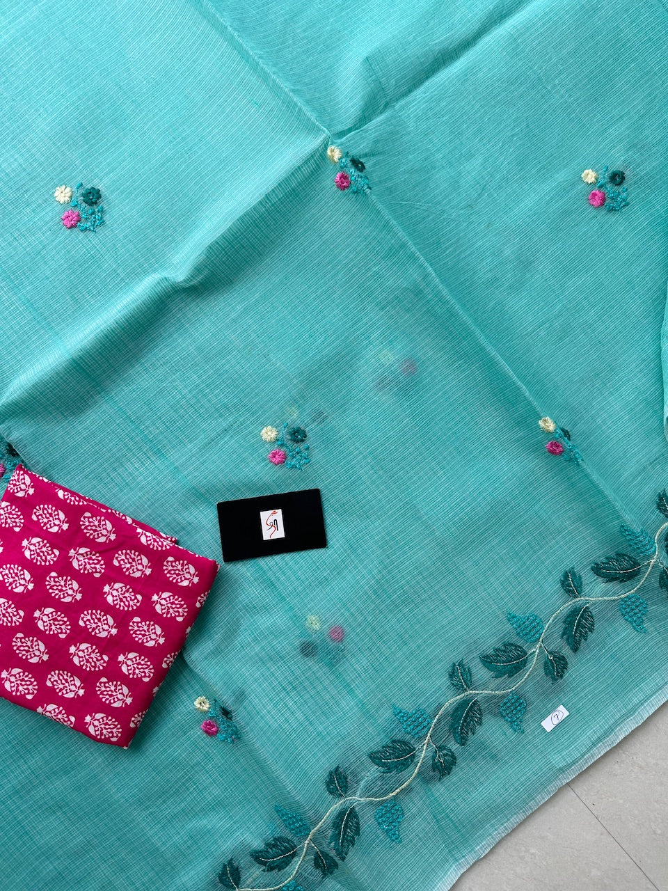 Embroidered Kota Cotton Doria Saree