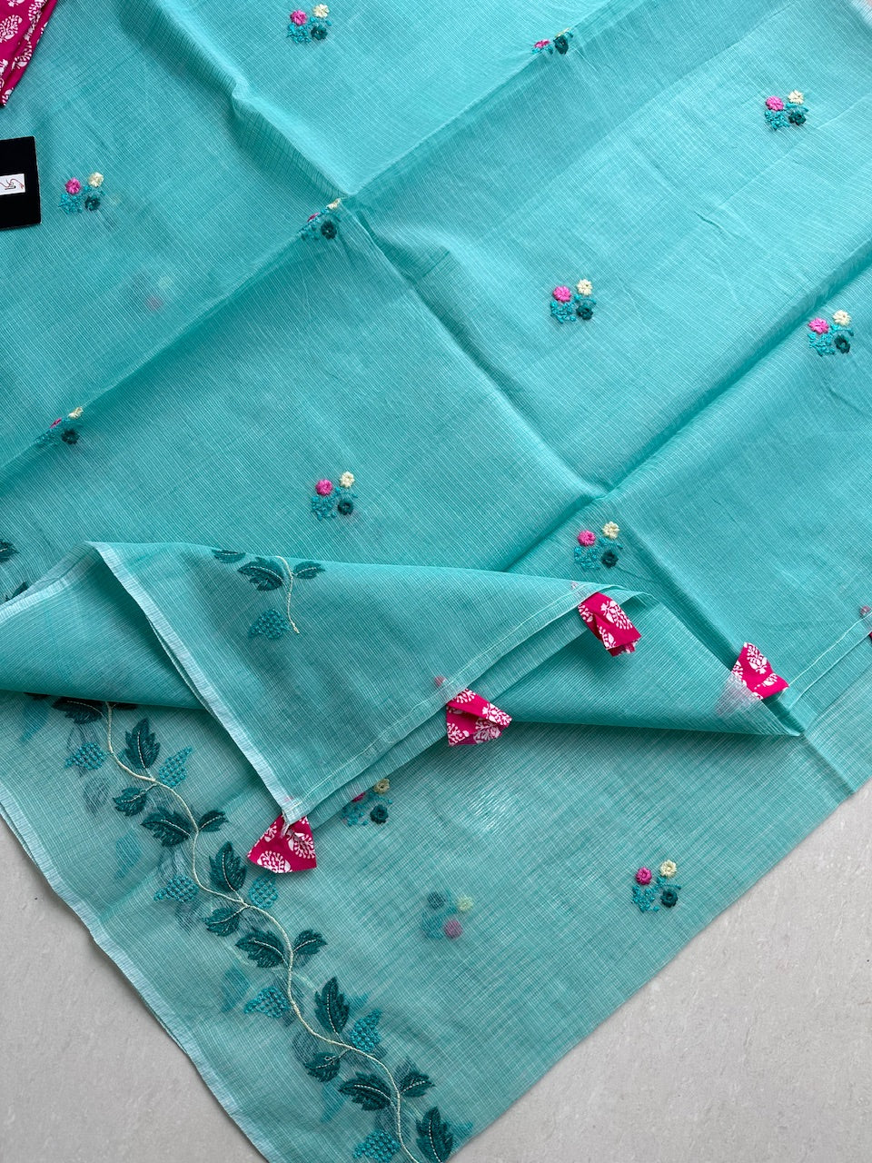 Embroidered Kota Cotton Doria Saree