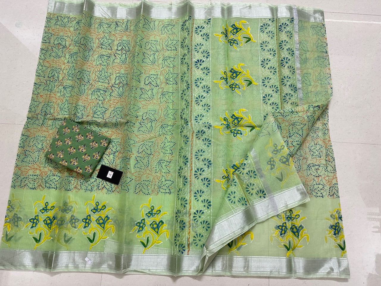 HandBlock Printed Kota Cotton Doria Saree