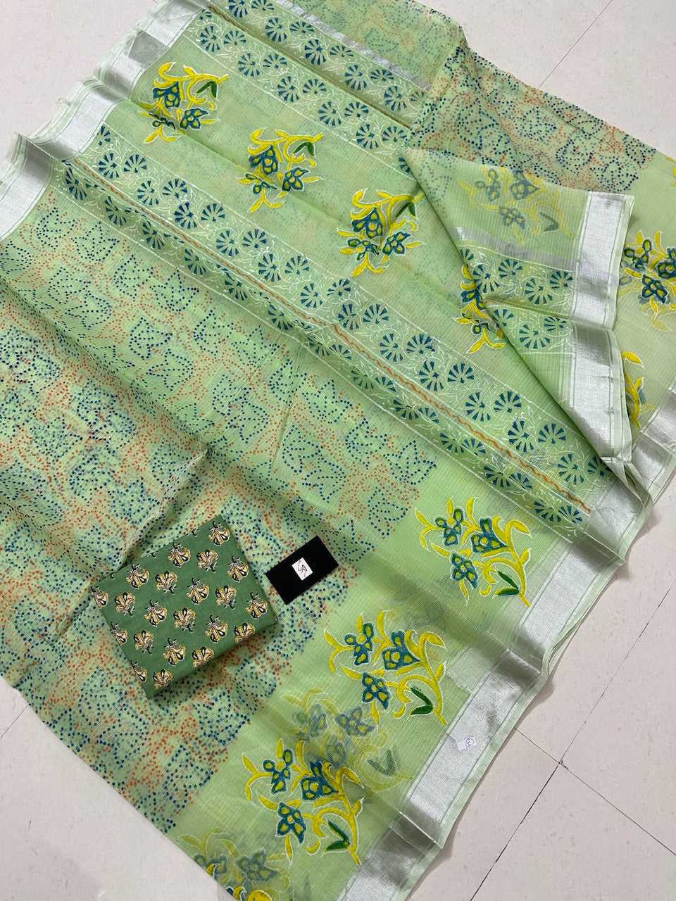 HandBlock Printed Kota Cotton Doria Saree