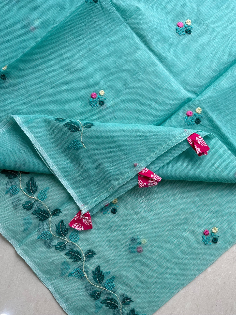 Embroidered Kota Cotton Doria Saree