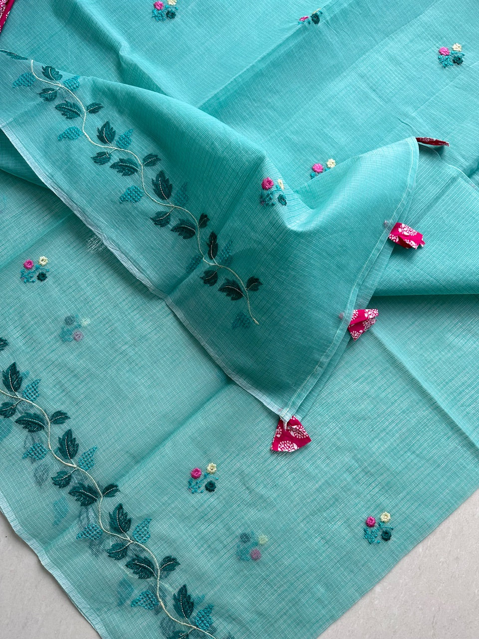 Embroidered Kota Cotton Doria Saree