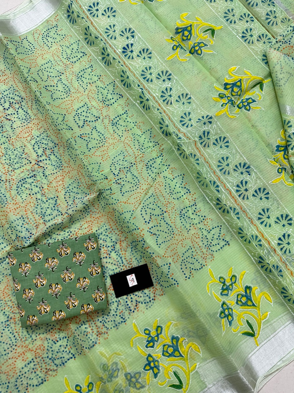 HandBlock Printed Kota Cotton Doria Saree