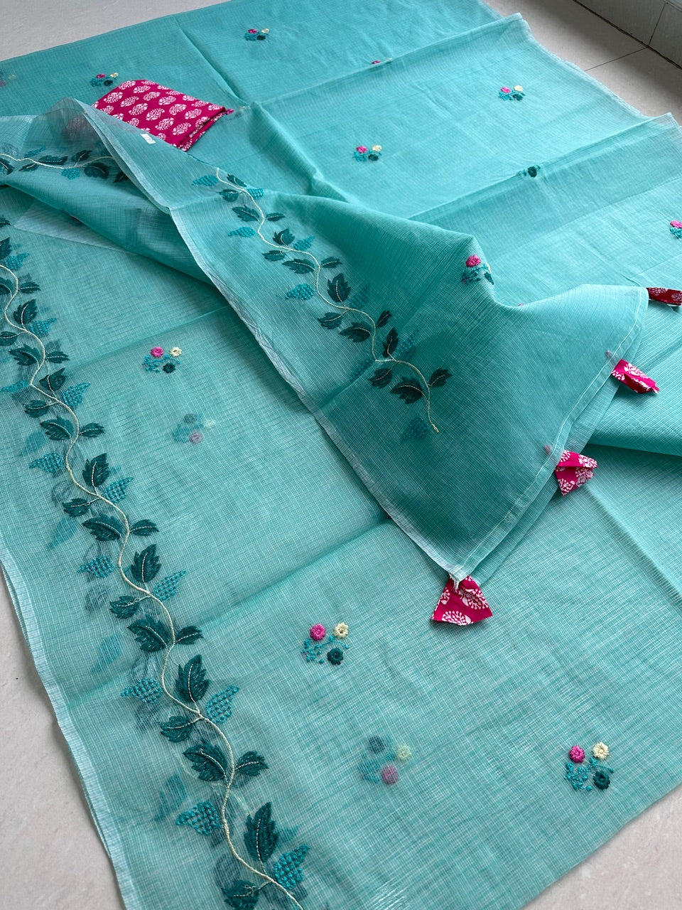 Embroidered Kota Cotton Doria Saree