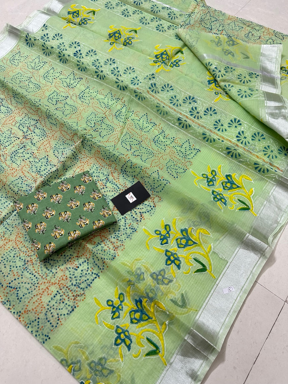 HandBlock Printed Kota Cotton Doria Saree