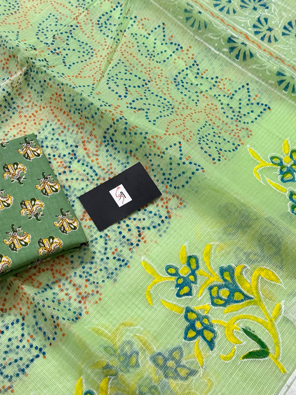 HandBlock Printed Kota Cotton Doria Saree