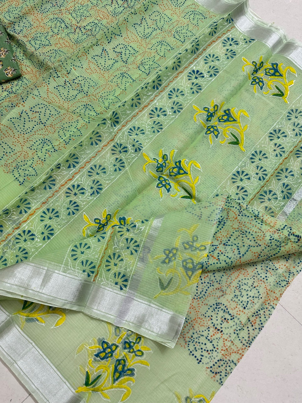 HandBlock Printed Kota Cotton Doria Saree