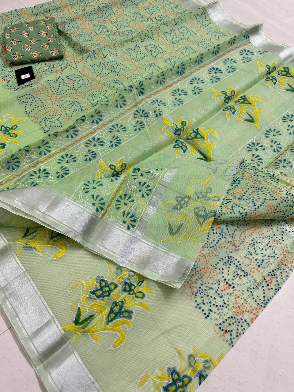 HandBlock Printed Kota Cotton Doria Saree