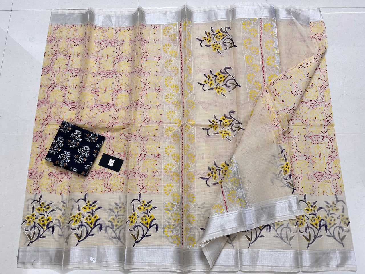 HandBlock Printed Kota Cotton Doria Saree