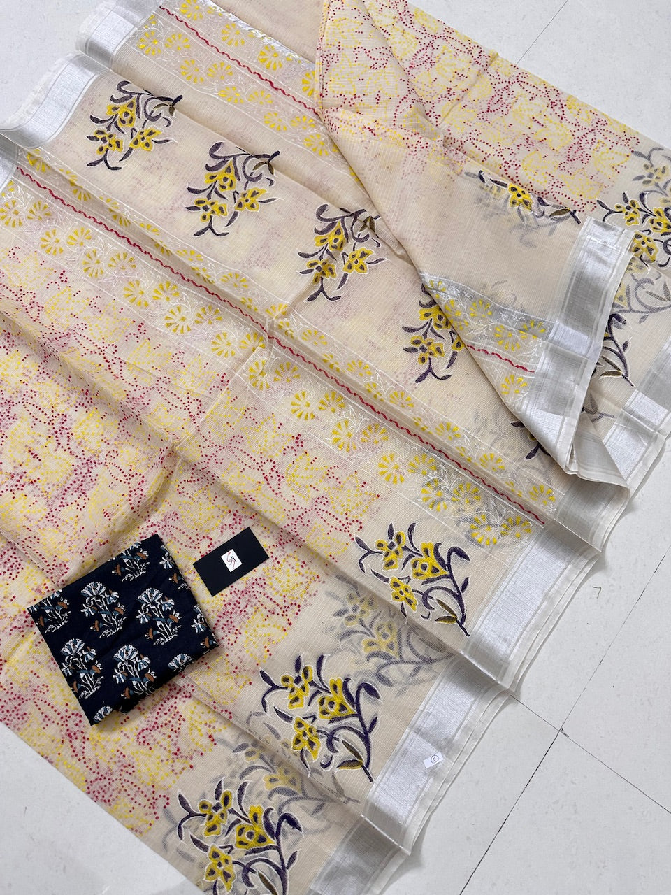 HandBlock Printed Kota Cotton Doria Saree