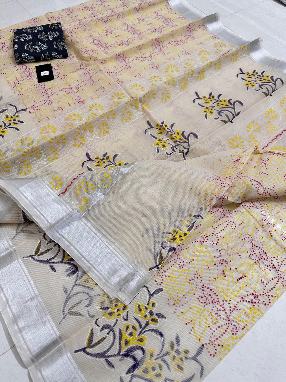 HandBlock Printed Kota Cotton Doria Saree