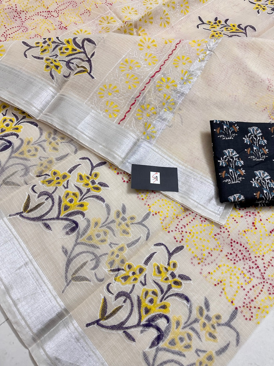 HandBlock Printed Kota Cotton Doria Saree