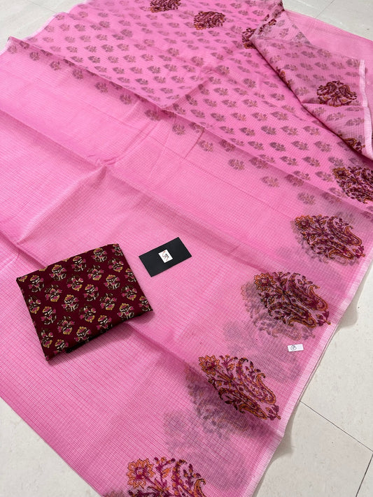 HandBlock Printed Kota Cotton Doria Saree