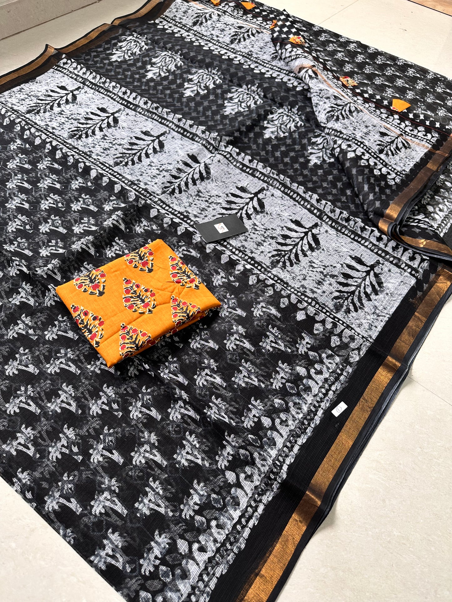 Pure HandBlock Printed Kota Cotton Doria Saree