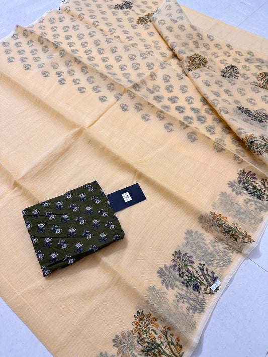 HandBlock Printed Kota Cotton Doria Saree