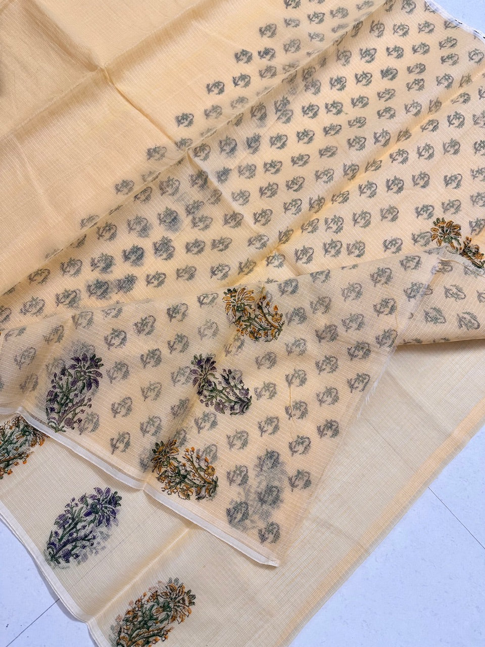 HandBlock Printed Kota Cotton Doria Saree