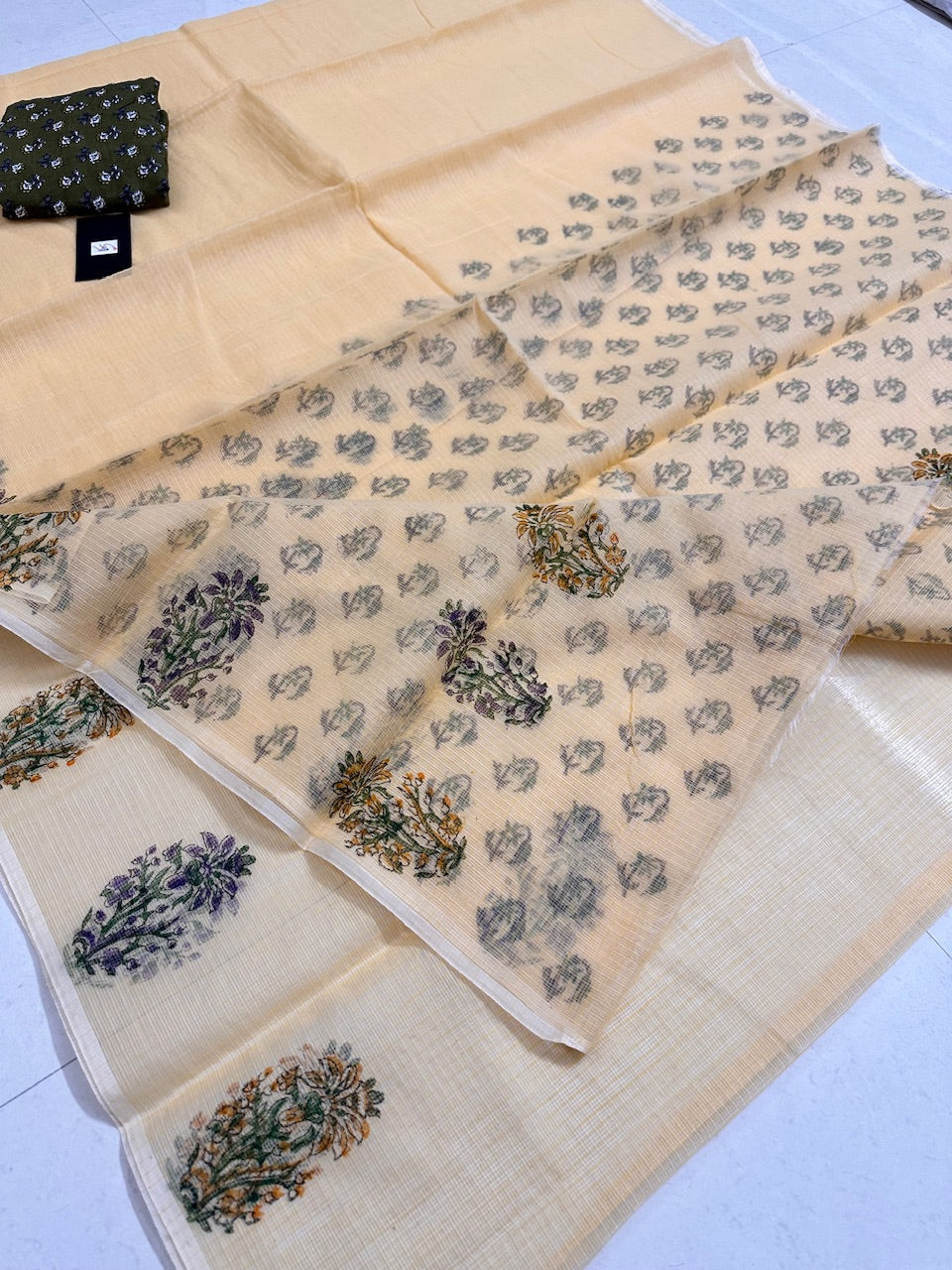 HandBlock Printed Kota Cotton Doria Saree