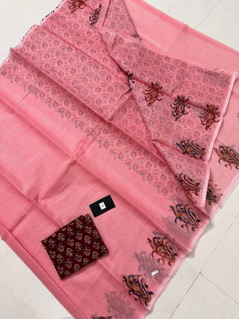 HandBlock Printed Kota Cotton Doria Saree