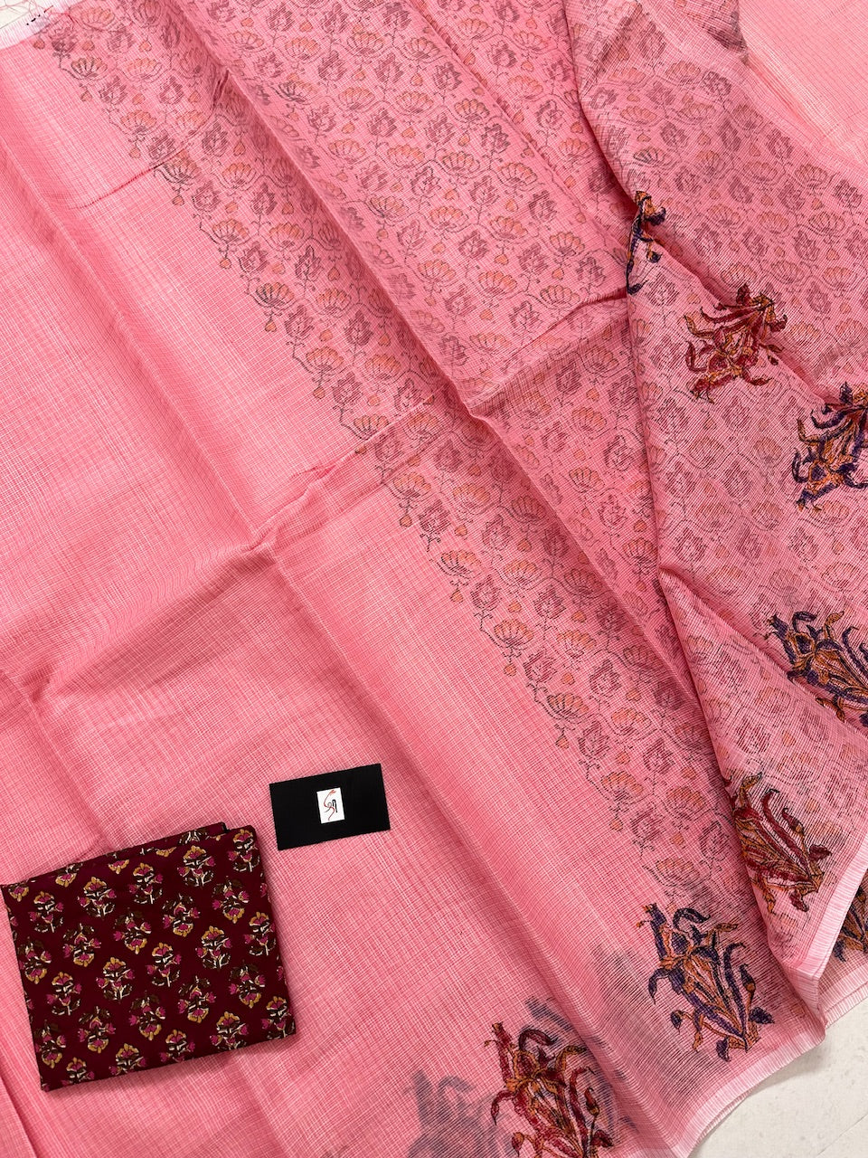 HandBlock Printed Kota Cotton Doria Saree