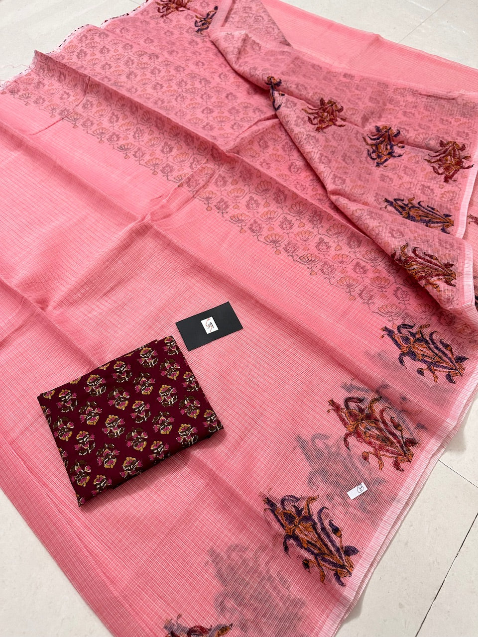 HandBlock Printed Kota Cotton Doria Saree