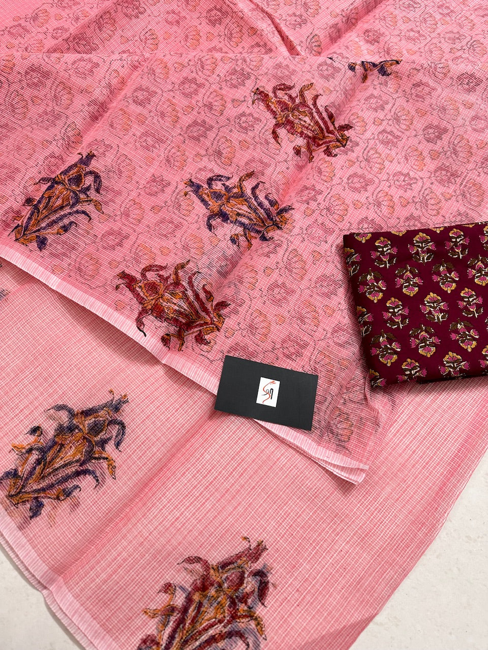 HandBlock Printed Kota Cotton Doria Saree