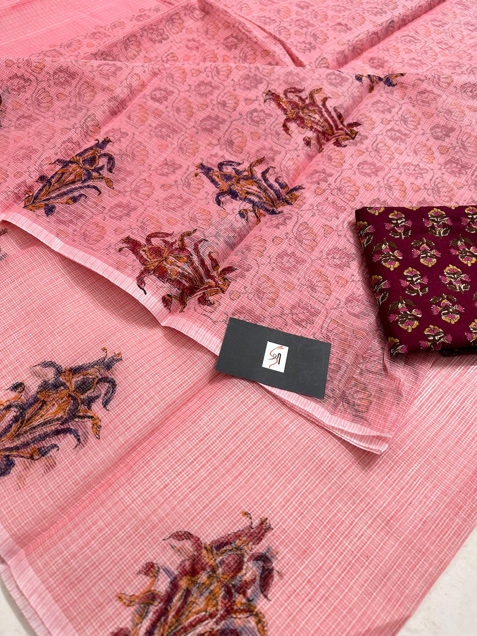 HandBlock Printed Kota Cotton Doria Saree