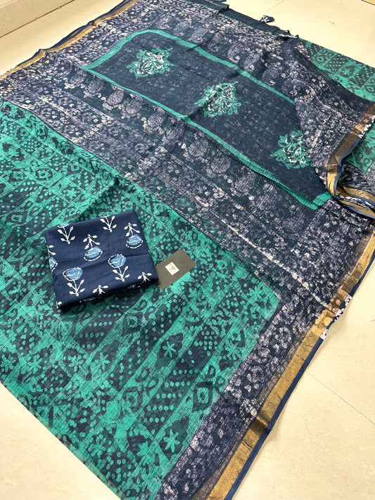 Pure HandBlock Printed Kota Cotton Doria Saree