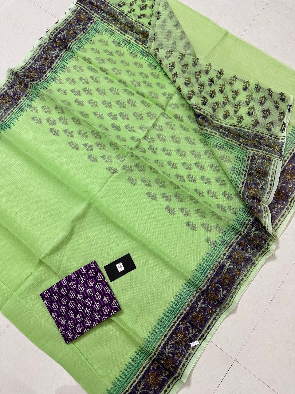 HandBlock Printed Kota Cotton Doria Saree