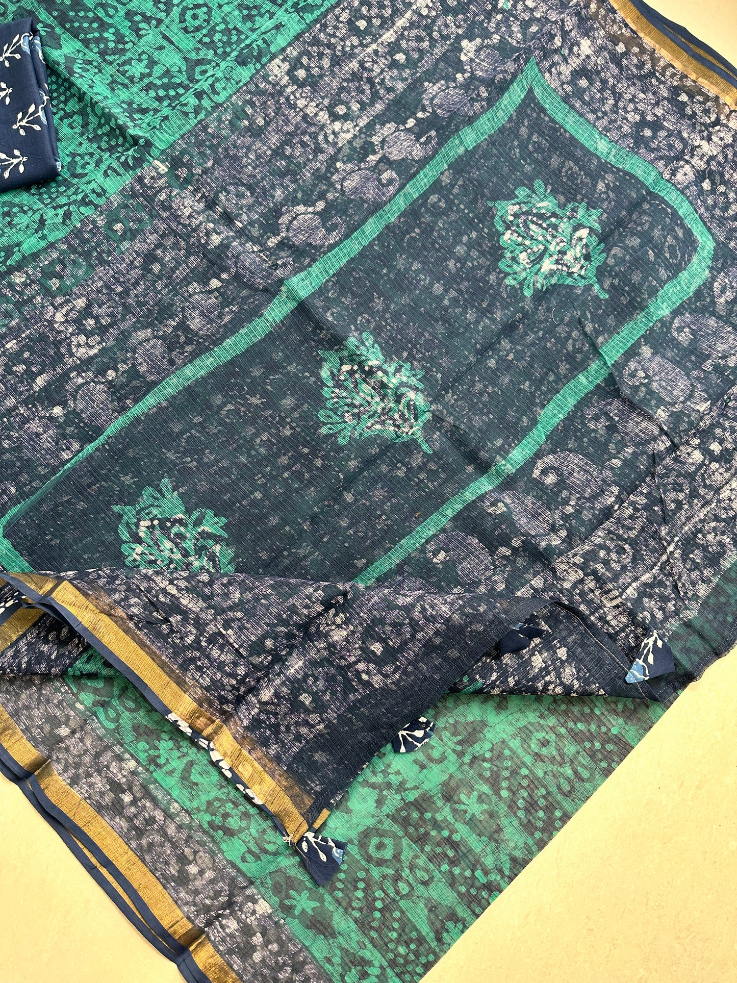 Pure HandBlock Printed Kota Cotton Doria Saree