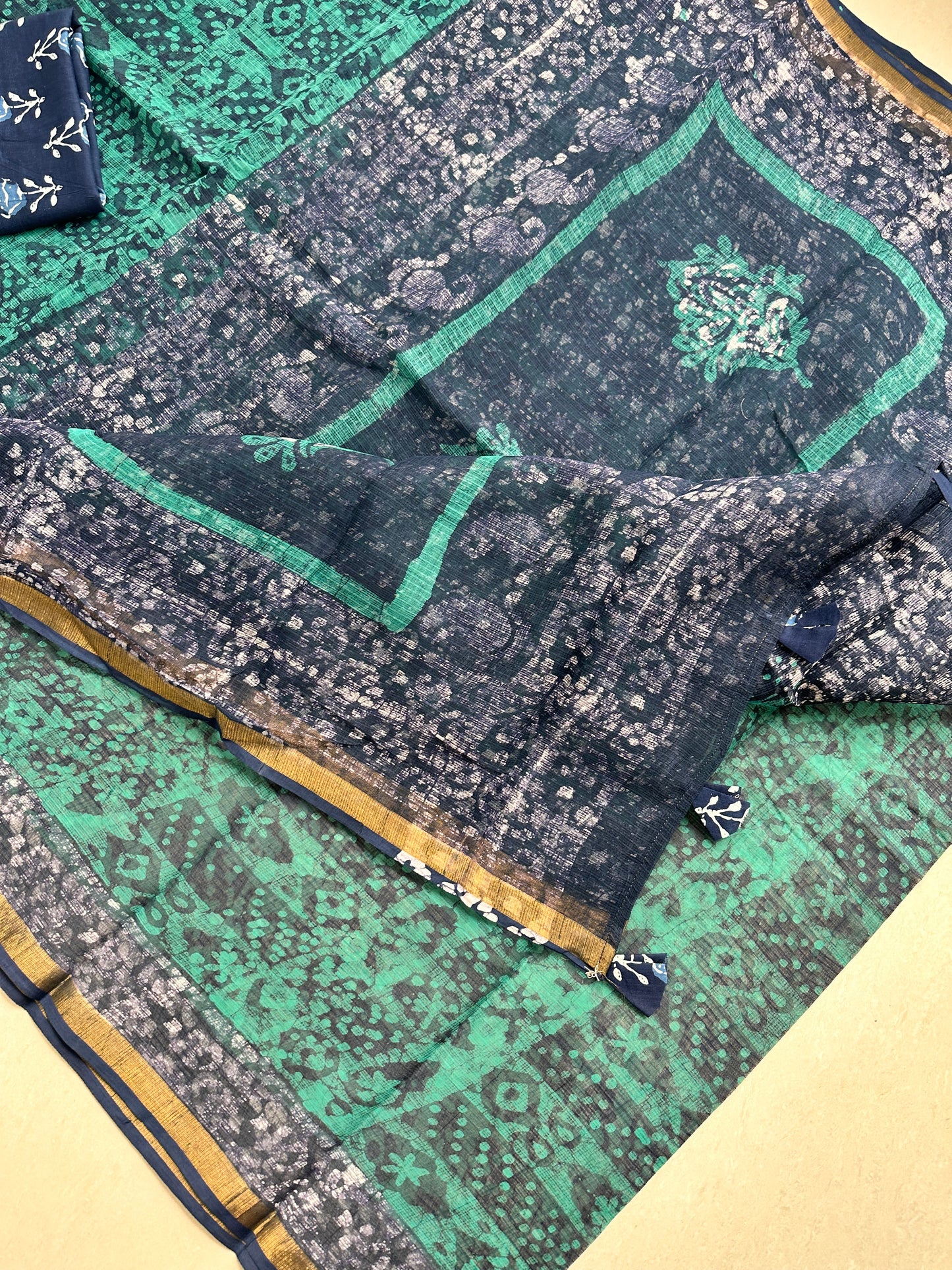 Pure HandBlock Printed Kota Cotton Doria Saree