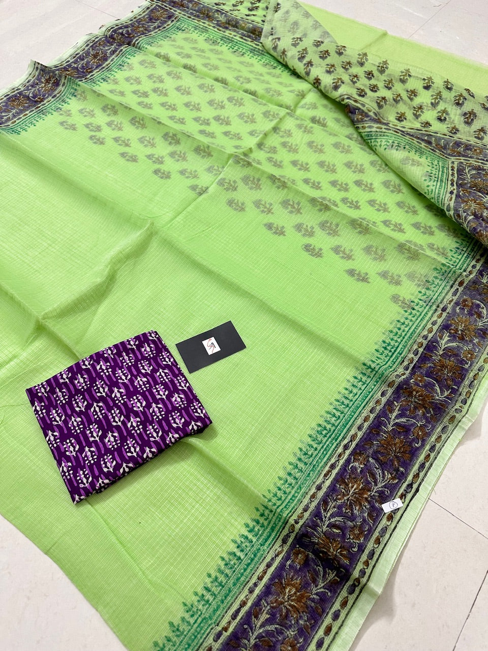 HandBlock Printed Kota Cotton Doria Saree