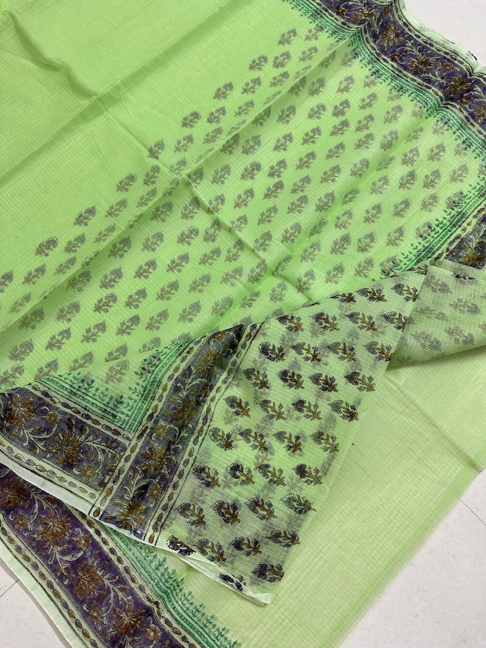 HandBlock Printed Kota Cotton Doria Saree